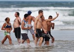 Spanish Players Swim In The Sea In Fortaleza