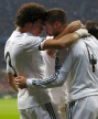 Real Madrid's Sergio Ramos celebrates his first goal against Bayern Munich with teammate Pepe during their Champions League semi-final second leg soccer match in Munich